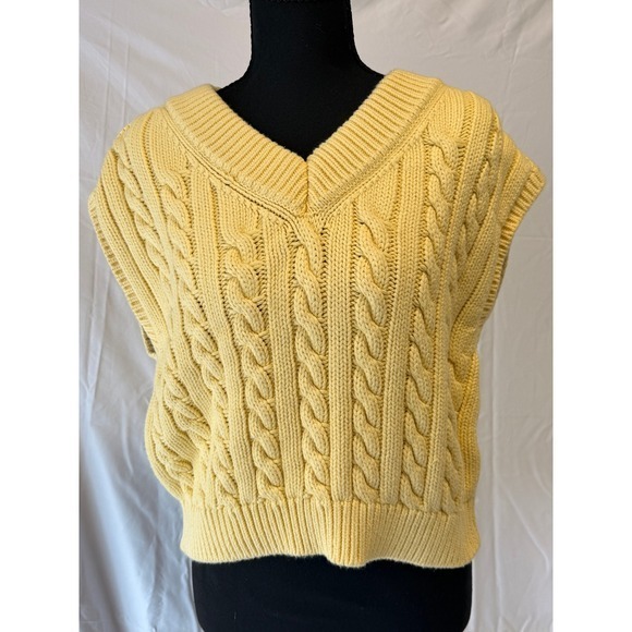Abercrombie & Fitch Sweaters - Abercrombie & Fitch Yellow Cable Knit V-Neck Sweater Vest